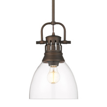 Golden 3604-S RBZ-CLR - Yep by Golden Lighting Duncan 1-light 9in rod hung Pendant in Rubbed Bronze and Clear Glass